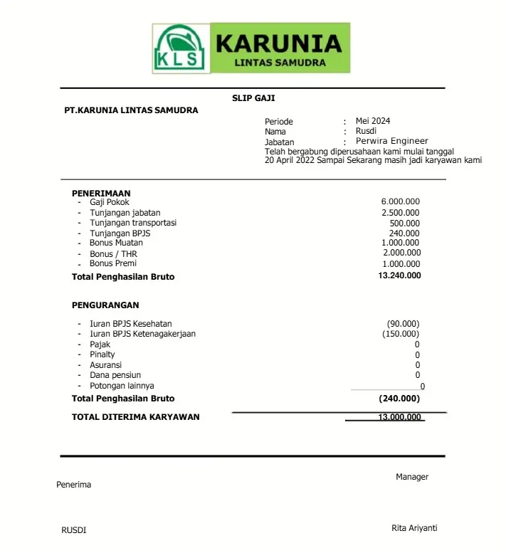 slip gaji pegawai teknik