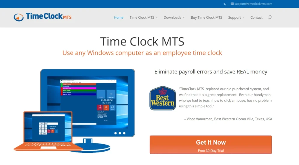 tampilan halaman website time clock mts attendance
