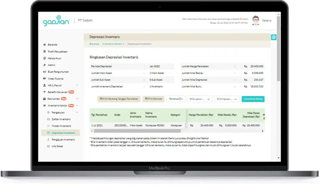 Dashboard Aplikasi Payroll gadjian
