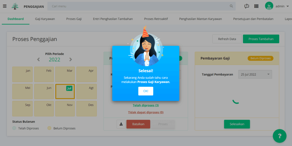 Dashboard aplikasi penggajian CATAPA