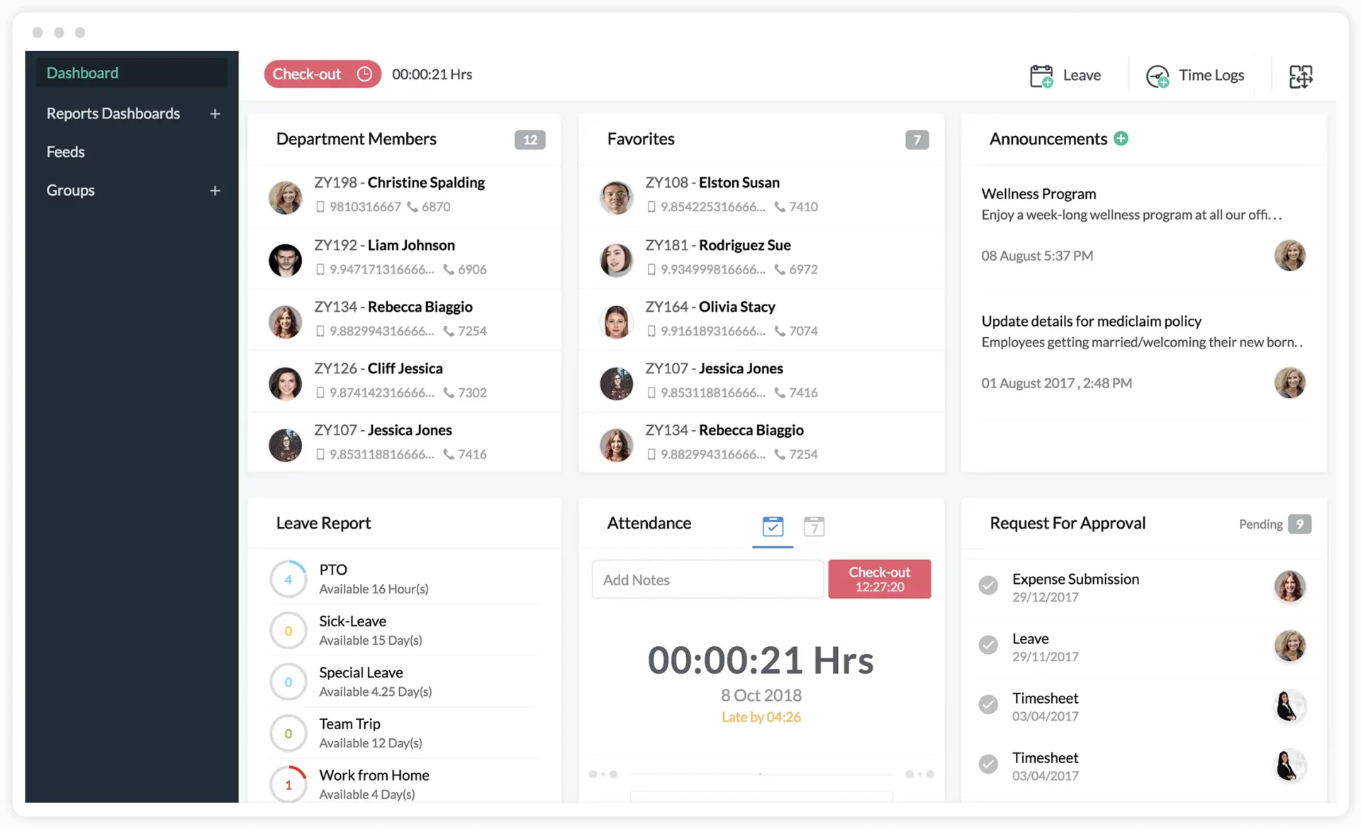 zoho hris dashboard