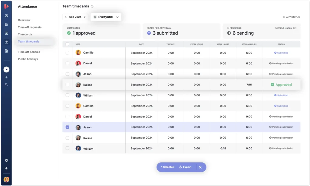 TrackingTime timesheet