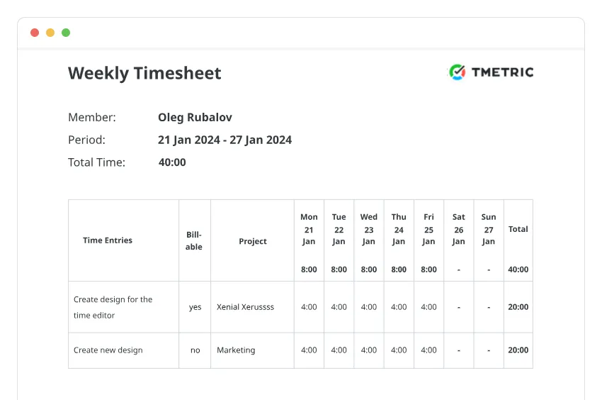 TMetric timesheet