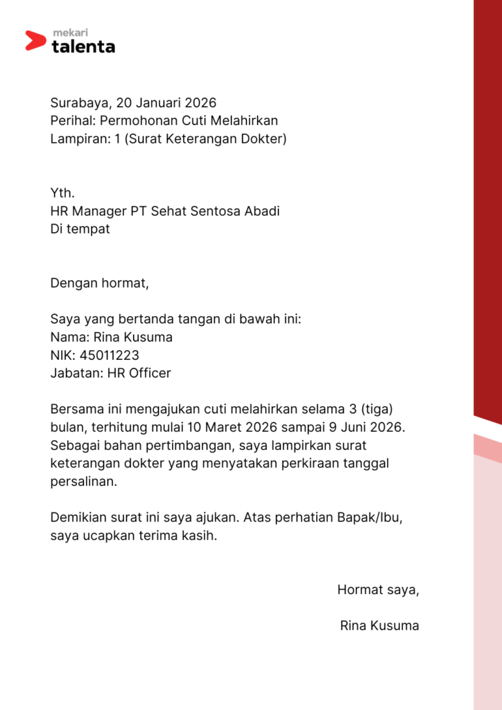 contoh surat cuti melahirkan