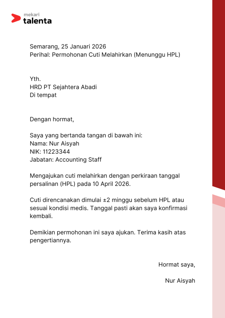 contoh surat cuti melahirkan