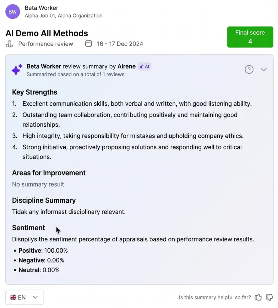 AI summary Mekari Talenta