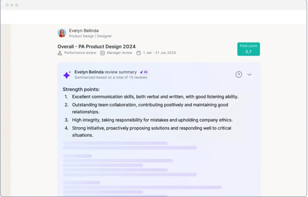 AI review summary for performance appraisal in Mekari Talenta