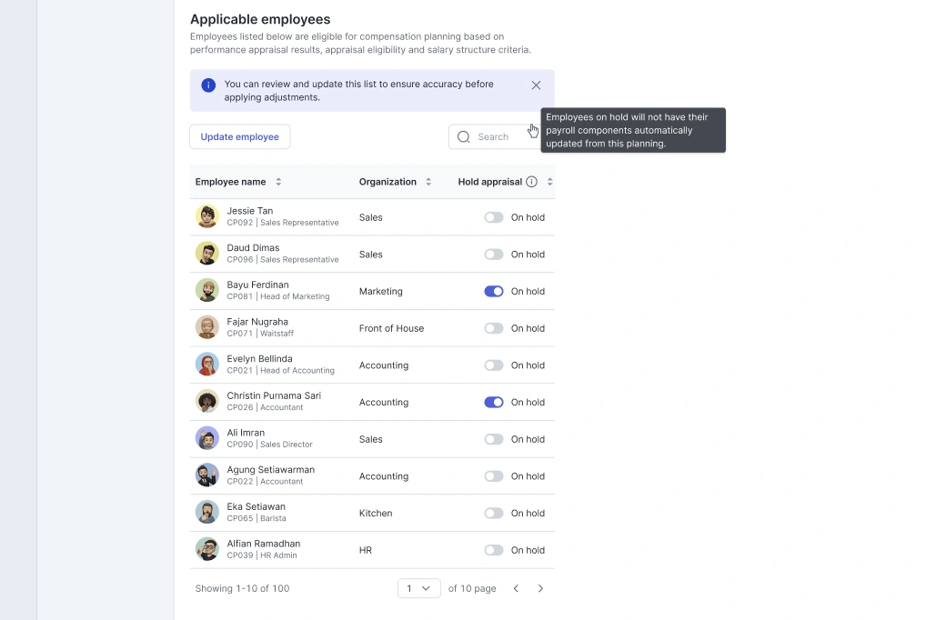 set applicable employee compensation planning mekari talenta