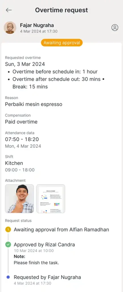 overtime request approval mekari talenta