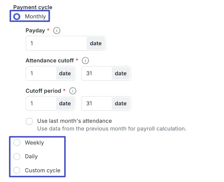 payroll payment cycle setting in Mekari Talenta