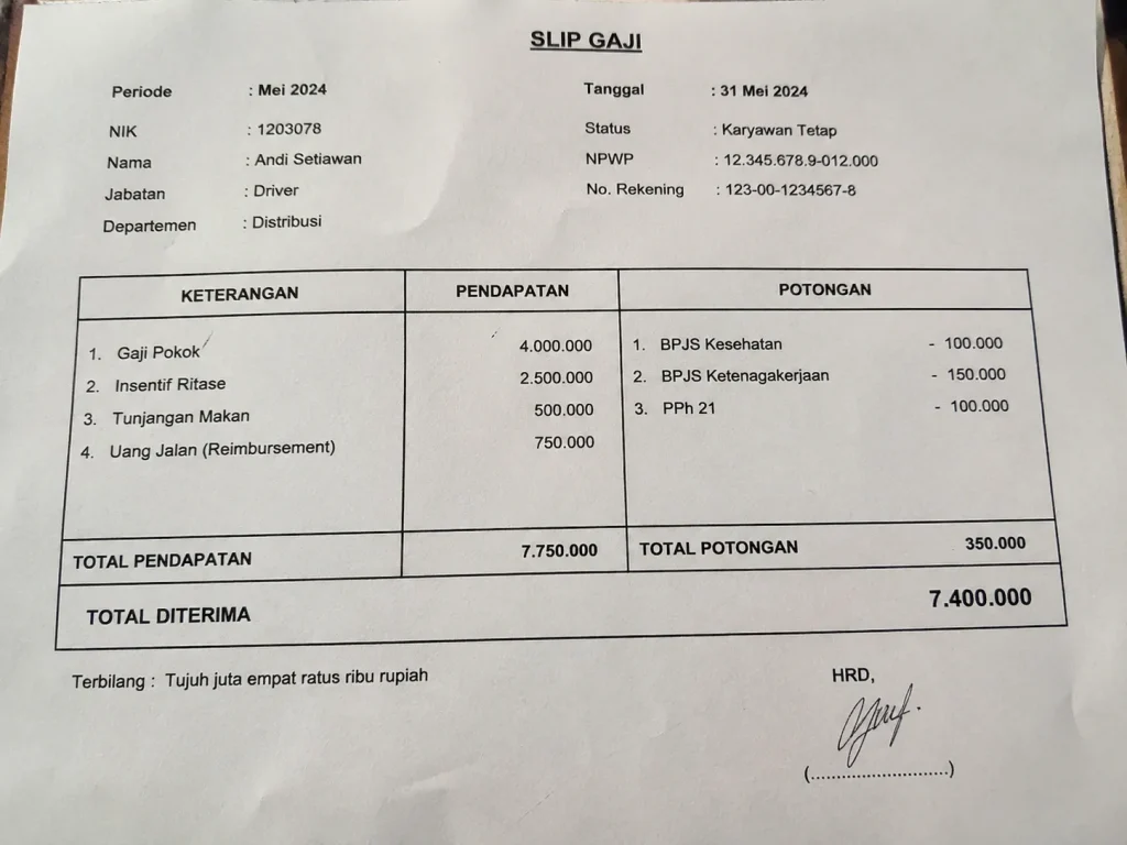 contoh slip gaji ritase